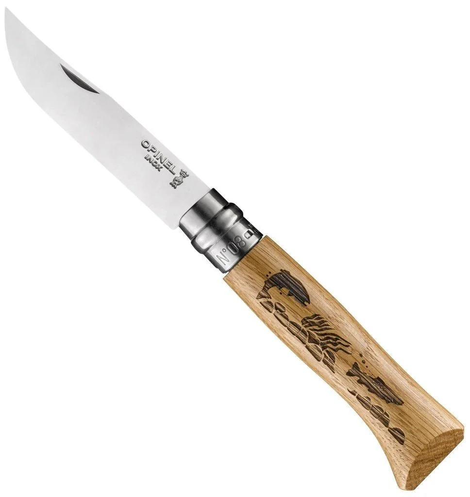 No.08 Oak Engraved Handle Folding Knife - Animalia - Image 4